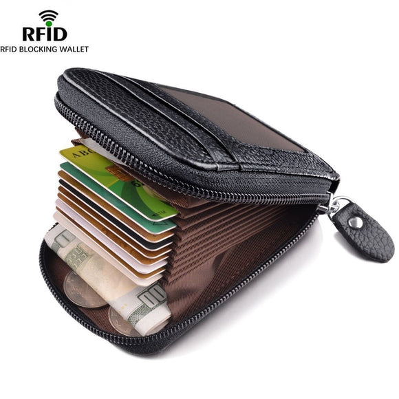 Men's Wallet Genuine Leather Credit Card Holder RFID Blocking Zipper Pocket Oberlo
