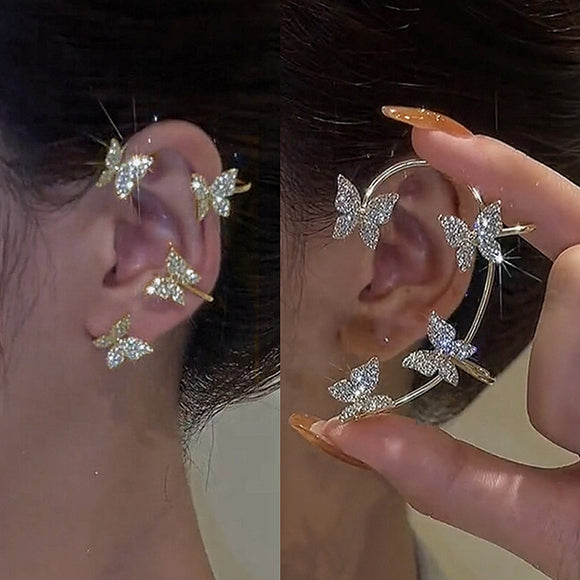 Kpop Shiny Zircon Butterfly Earcuff For Women Without Piercing Earrings 2023 Fashion Ear Clip Earrings Bride Wedding Jewelry Susan's Beauty