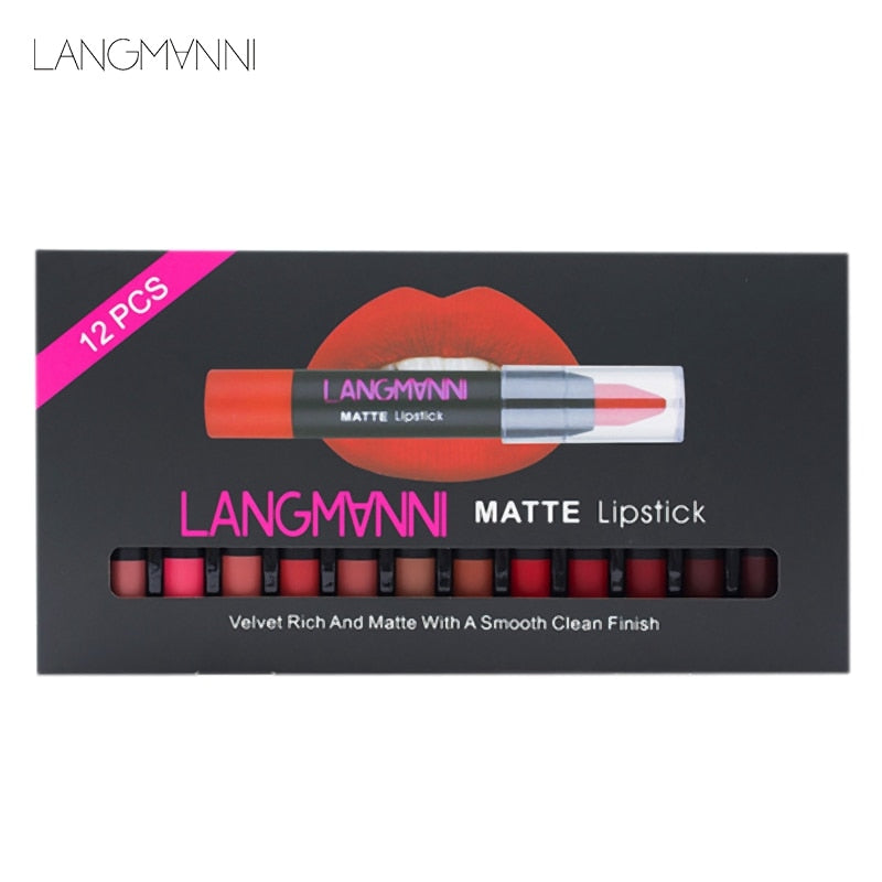 Langmanni 1 Set Of 12 Red Plastic Makeup Lipstick Set Non-Stick Cup Waterproof Matte Lipstick Susan's Beauty