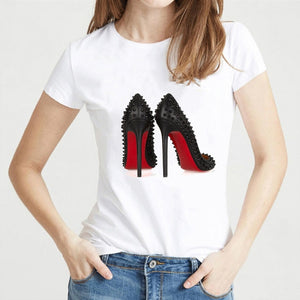 Maycaur Summer Women Tshirt High Heels Printed Short Sleeve Tops Casual T-Shirts Vogue Shirts Oberlo